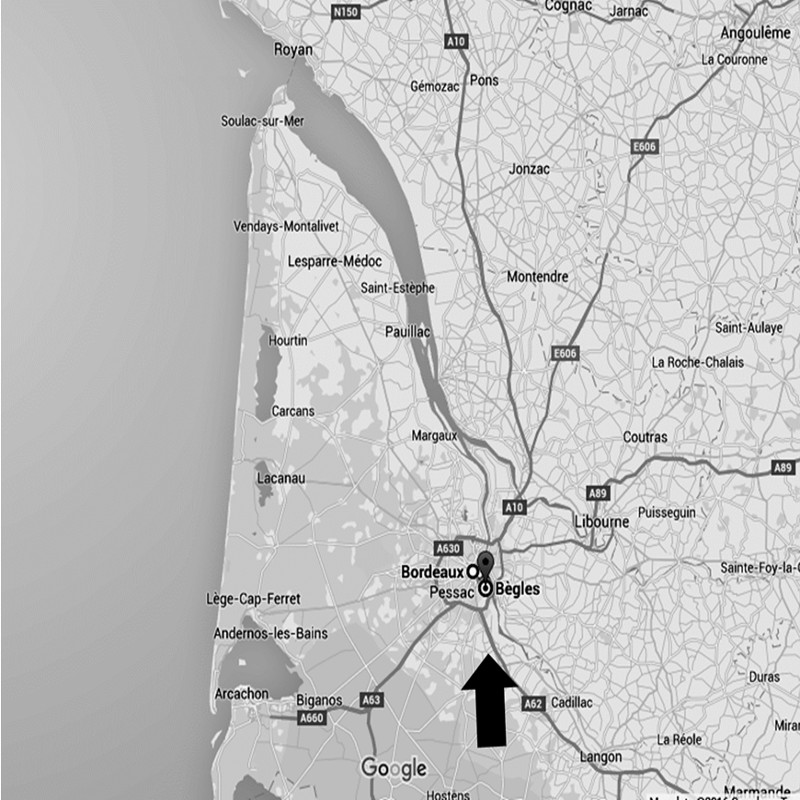 Mapa de Bordeaux e cercanias