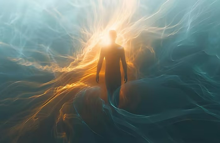 Imagem representando ascensão espiritual em plano etéreo.