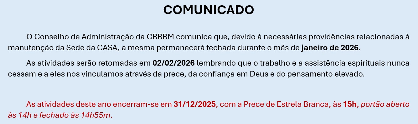 Comunicado de reinício de atividades em 2026.