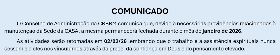 Comunicado de reinício de atividades em 2026.