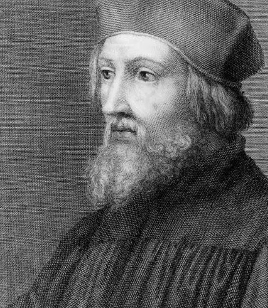 Ilustração do rosto de perfil de Jan Hus ou John Huss.