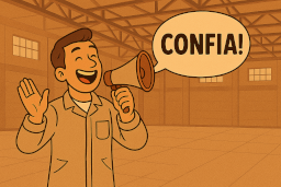 Ilustração de um homem com um megafone anunciando uma boa notícia.