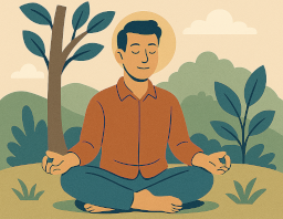 Ilustração de homem sentado em posição de relaxamento e meditação.
