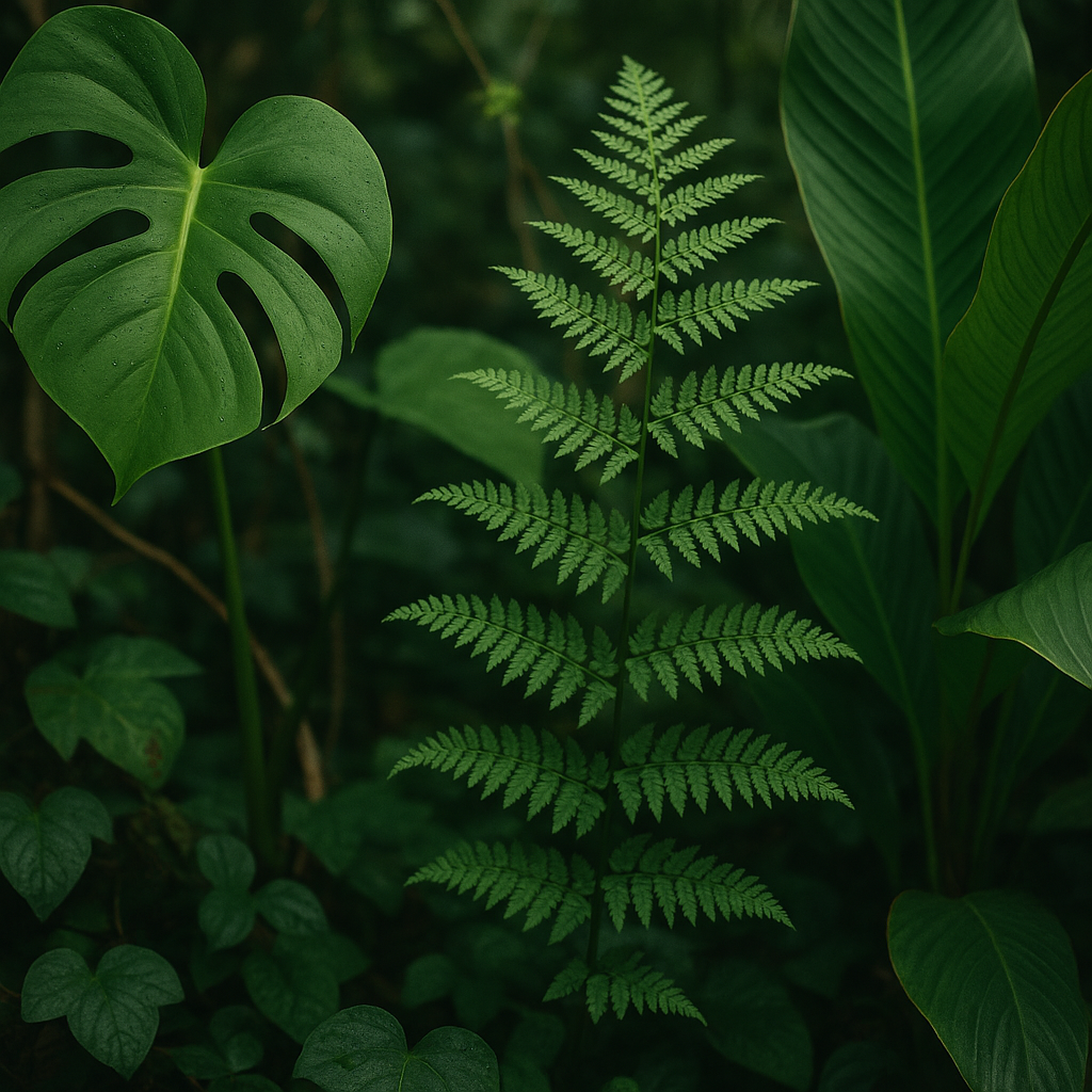 Foto de samambaia e outras plantas.